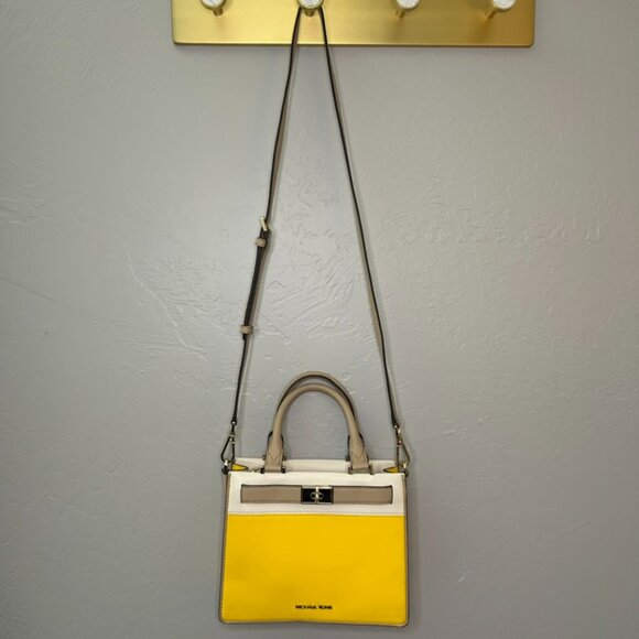 Michael Kors Tatiana Citrus Yellow Crossbody Messenger Hand Bag Satchel Vegan - Picture 2 of 15